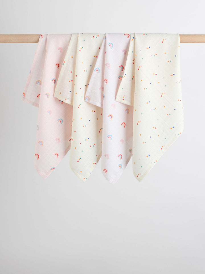 Pink Rainbow Baby Muslin Cloths 4 Pack