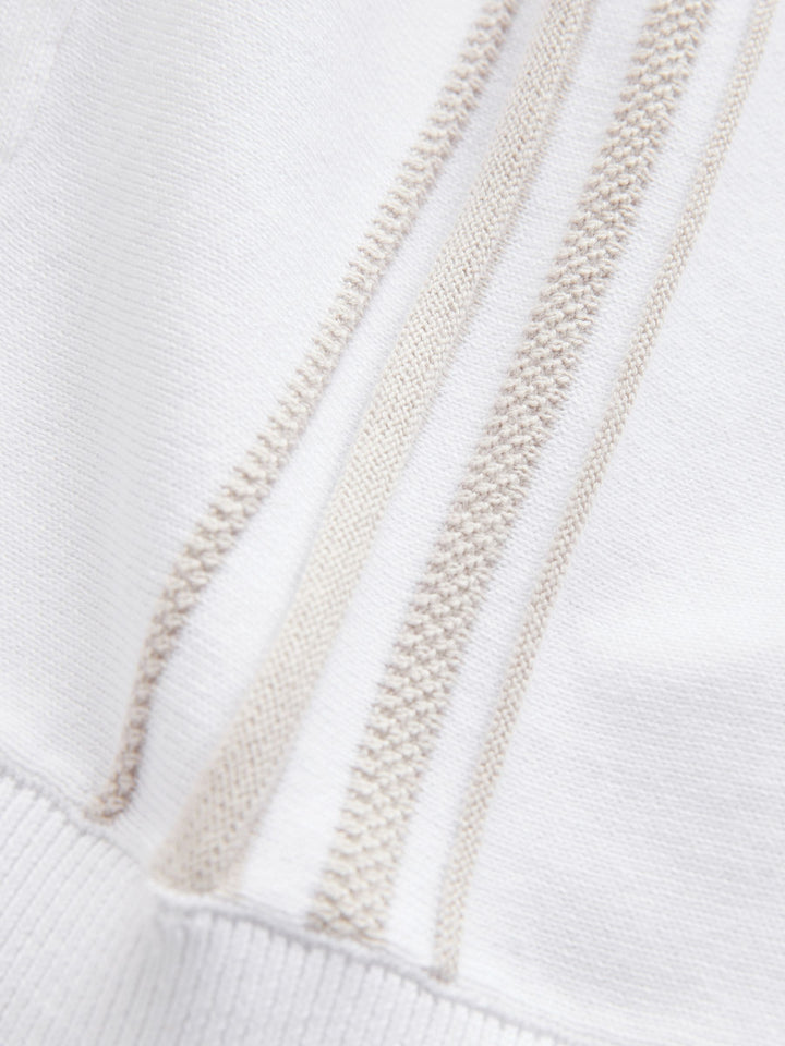 White Vertical Stripe 100% Cotton Knitted Zip Neck Polo Shirt (3mths-7yrs)