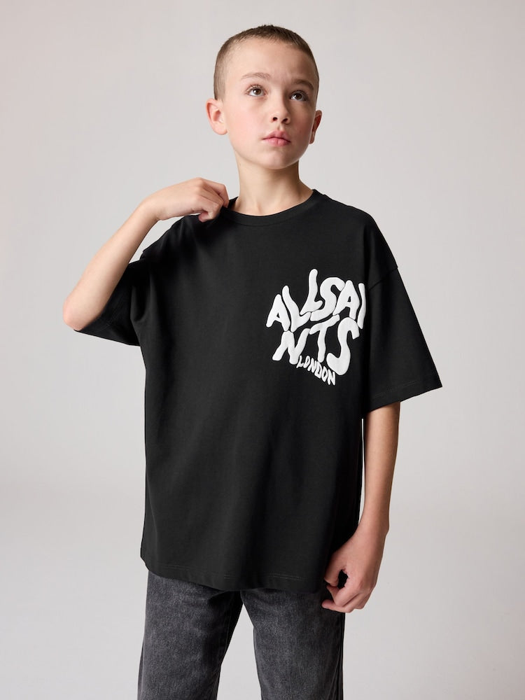 smALLSAINTS Black Oversized Orlando Logo Crew Neck T-Shirt