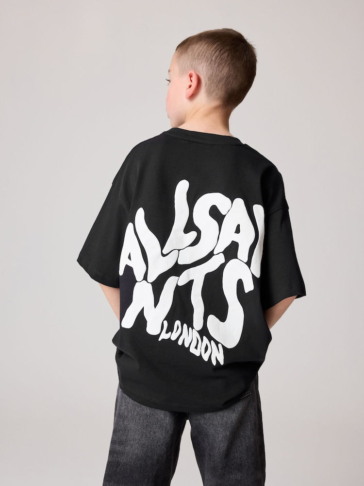 smALLSAINTS Black Oversized Orlando Logo Crew Neck T-Shirt