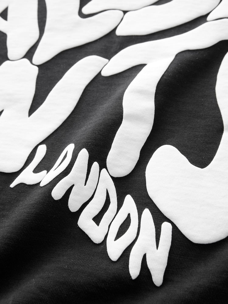 smALLSAINTS Black Oversized Orlando Logo Crew Neck T-Shirt