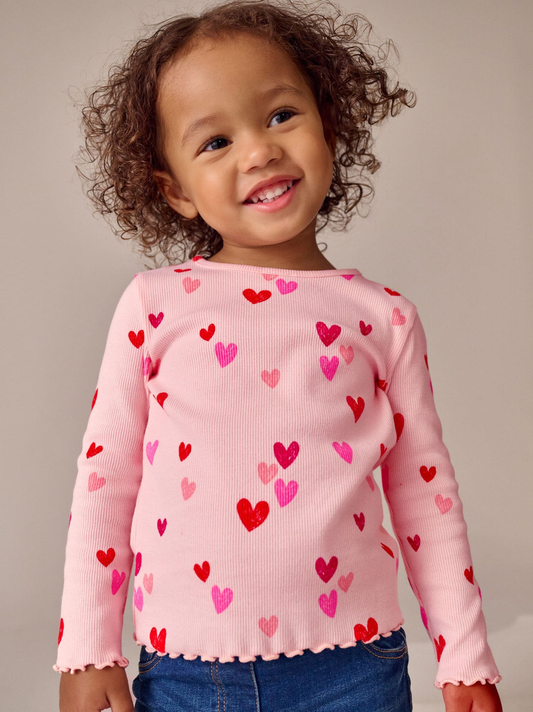 Pink Heart Rib Long Sleeve T-Shirt (3mths-7yrs) - Image 1 of 9