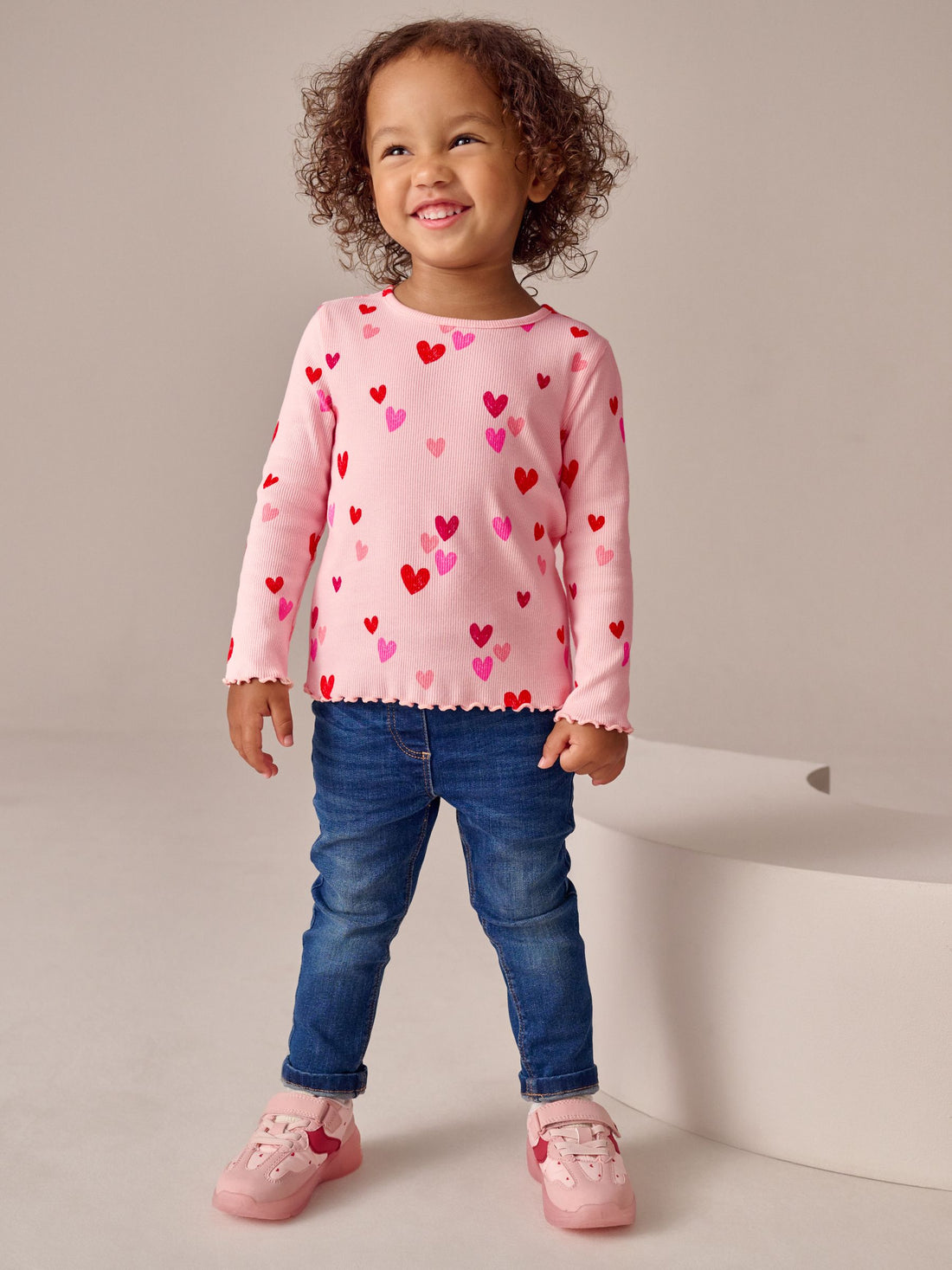 Pink Heart Rib Long Sleeve T-Shirt (3mths-7yrs) - Image 1 of 9