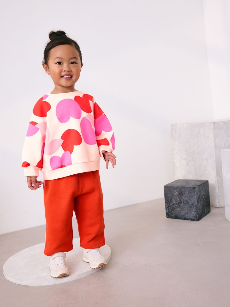 Pink/Red Heart Sweatshirt and Barrel Leg Joggers Set (3mths-7yrs) - Image 1 of 9