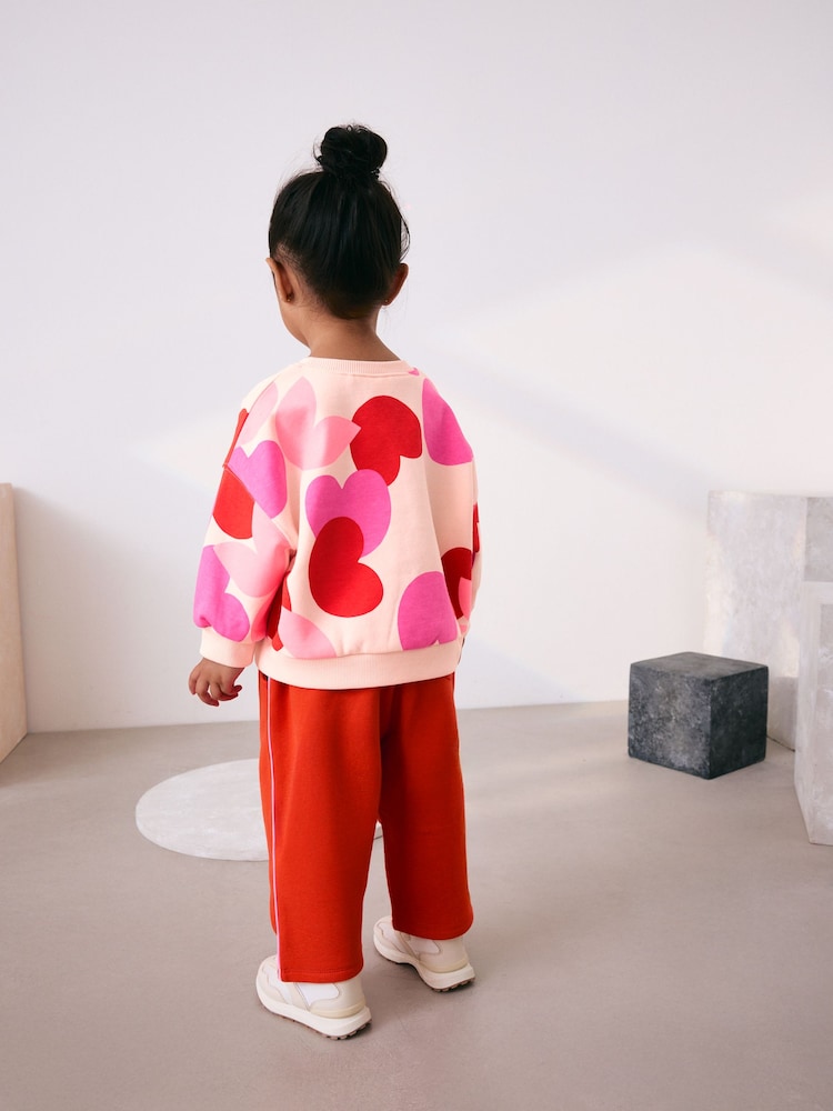 Pink/Red Heart Sweatshirt and Barrel Leg Joggers Set (3mths-7yrs) - Image 1 of 9