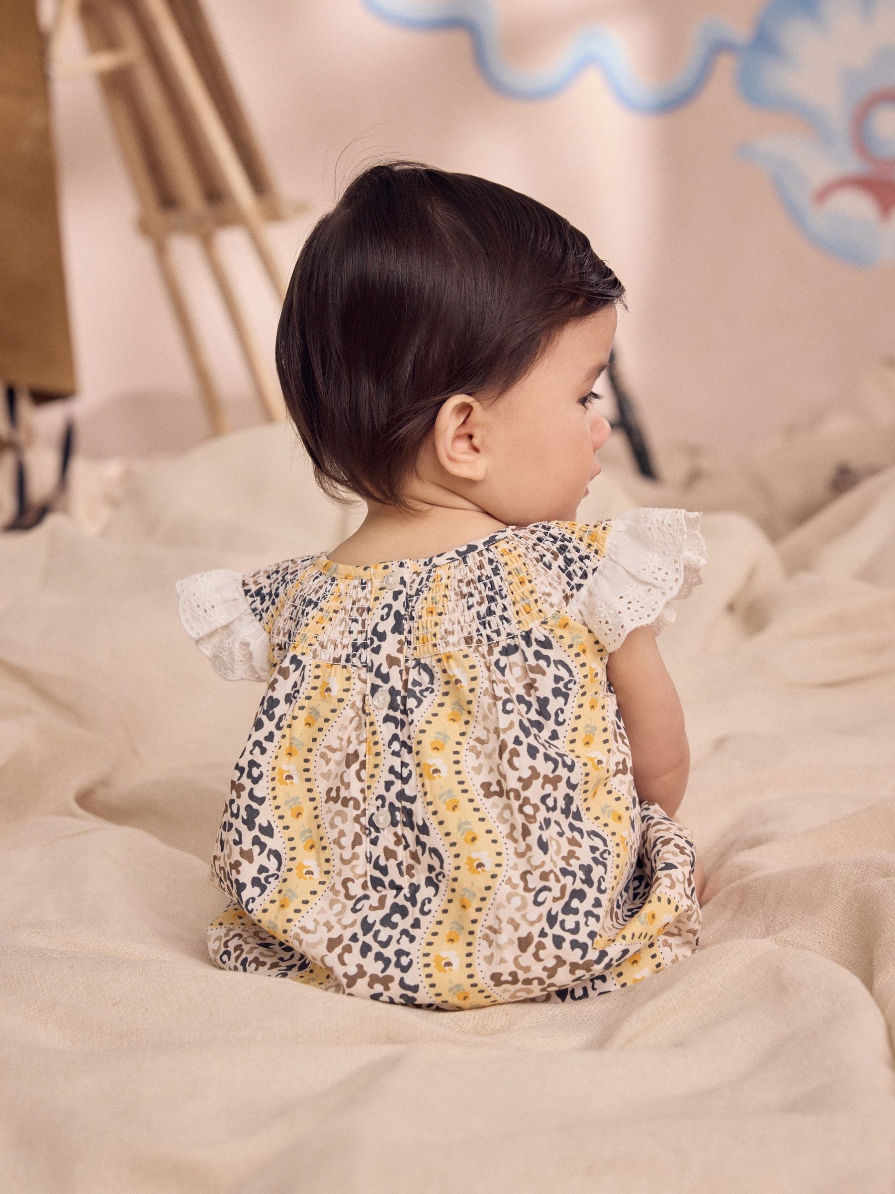 Brown Patterned Cath Kidston Cotton Printed Baby Broderie Romper