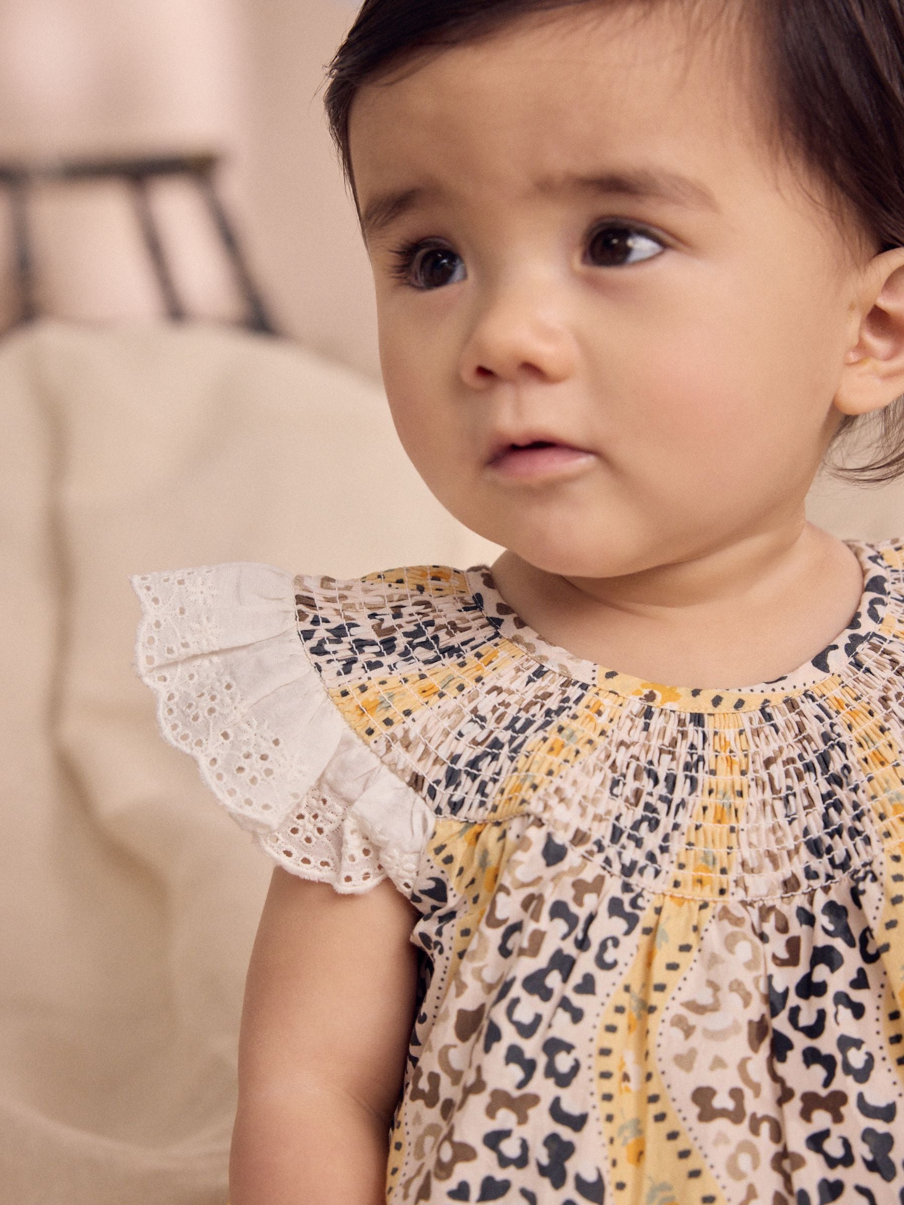 Brown Patterned Cath Kidston Cotton Printed Baby Broderie Romper