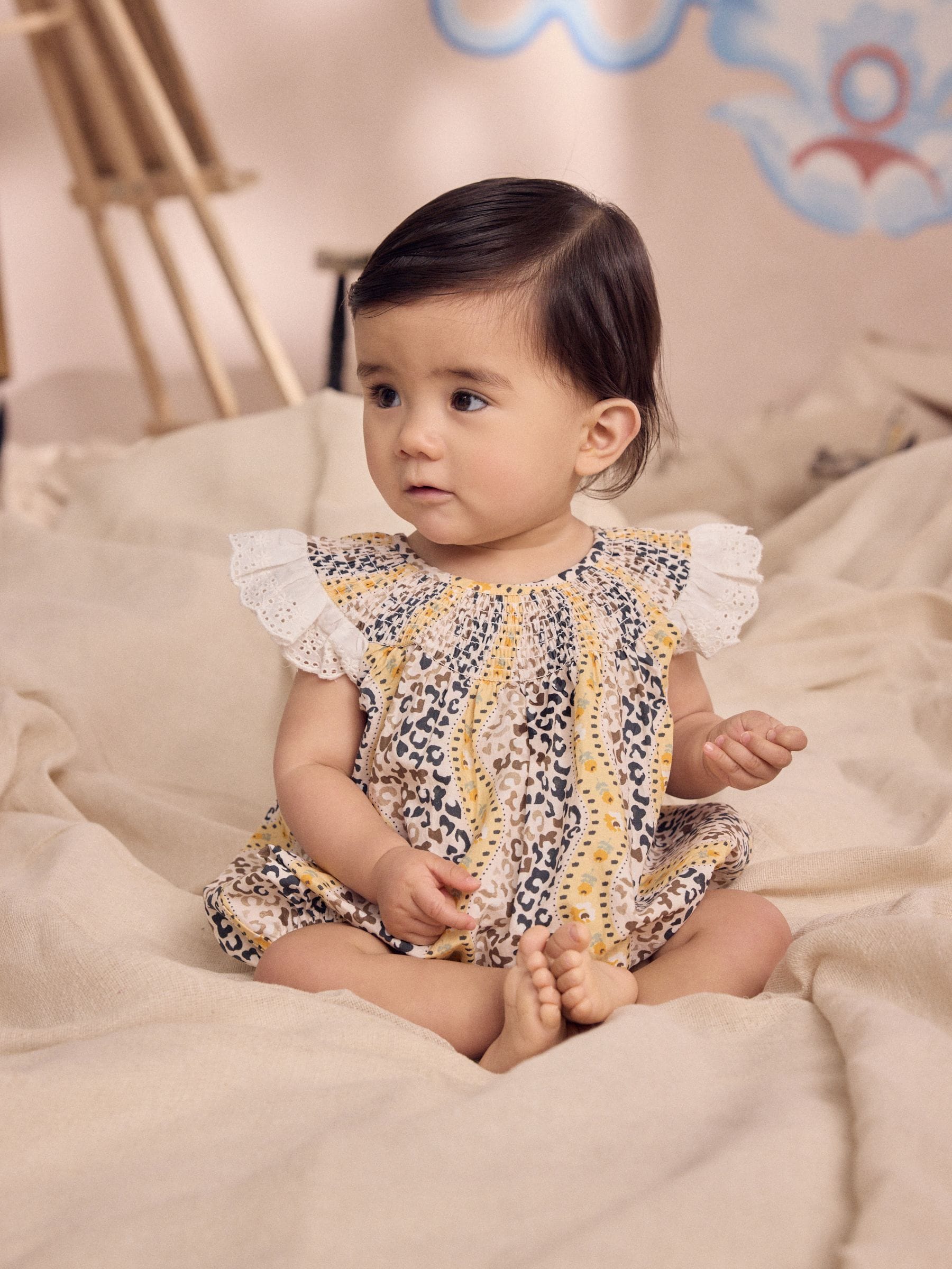 Brown Patterned Cath Kidston Cotton Printed Baby Broderie Romper