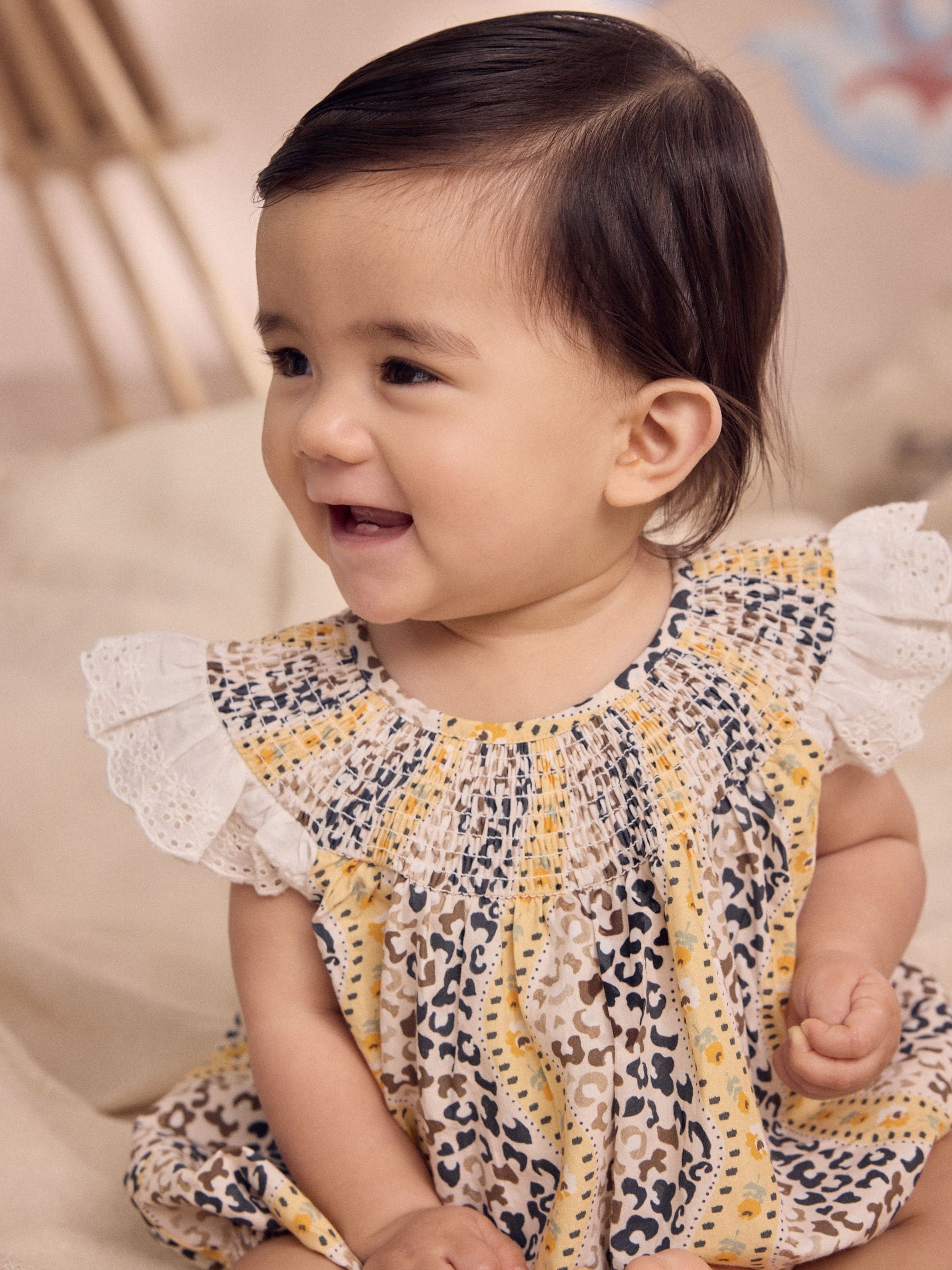 Brown Patterned Cath Kidston Cotton Printed Baby Broderie Romper