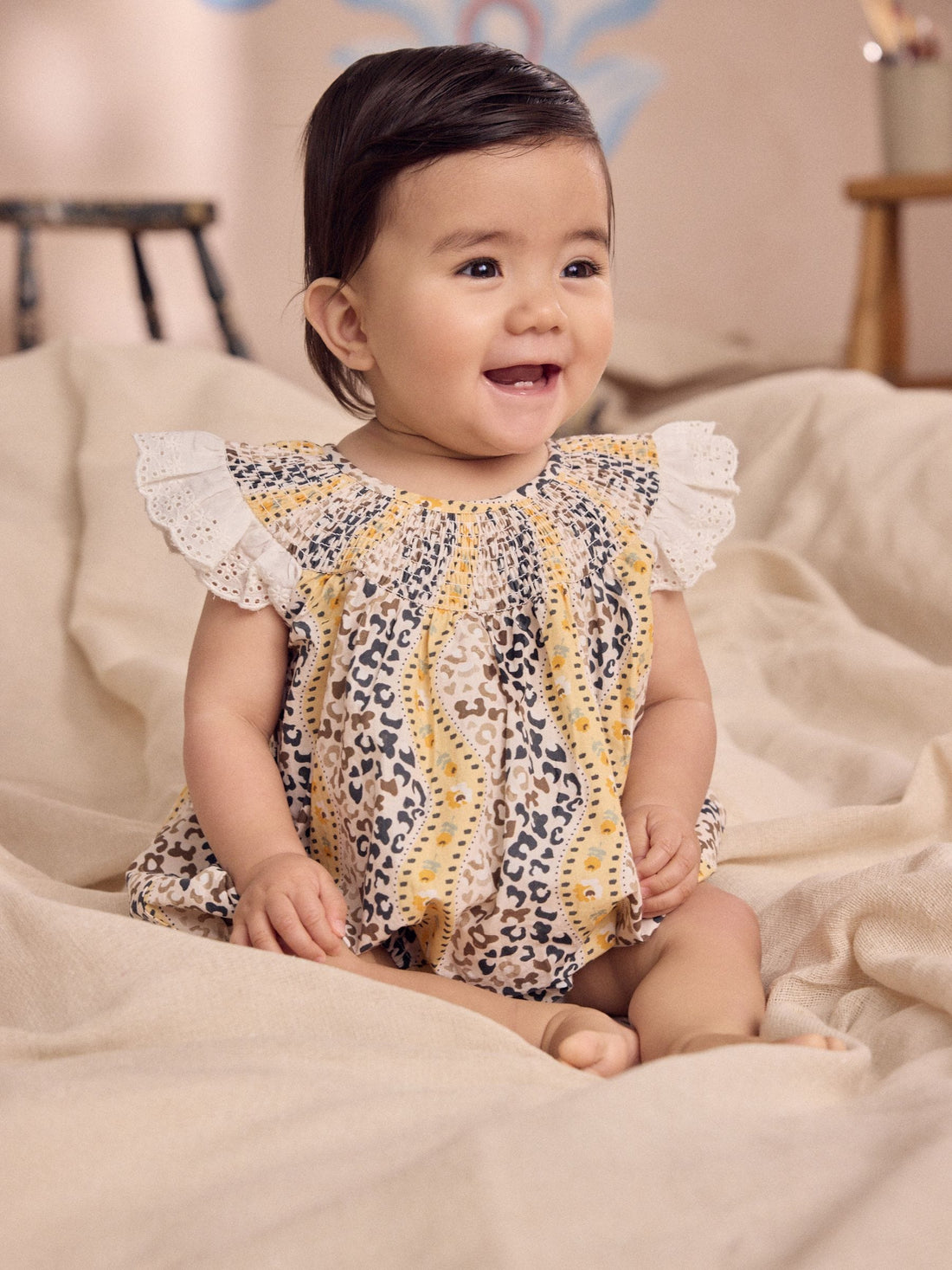 Brown Patterned Cath Kidston Cotton Printed Baby Broderie Romper