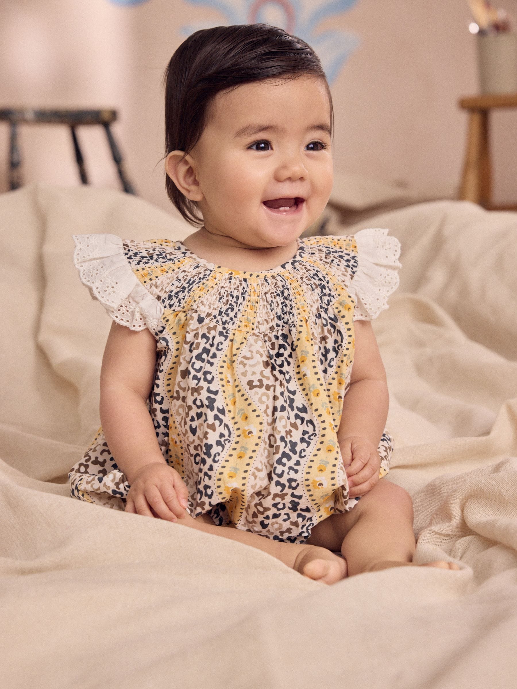 Brown Patterned Cath Kidston Cotton Printed Baby Broderie Romper