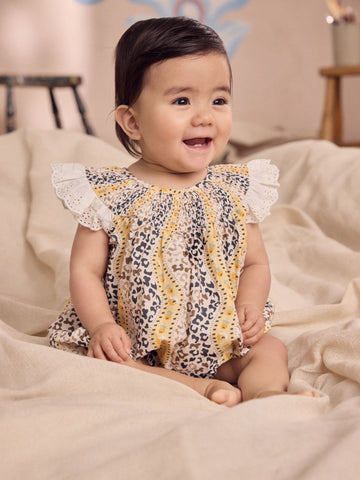 Brown Patterned Cath Kidston Cotton Printed Baby Broderie Romper