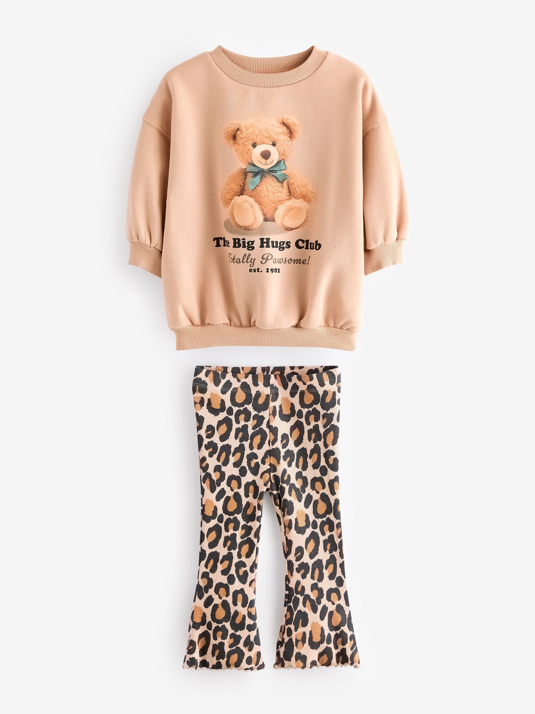 Brown Teddy Sweatshirt and Flare Leggings Set (3mths-7yrs)