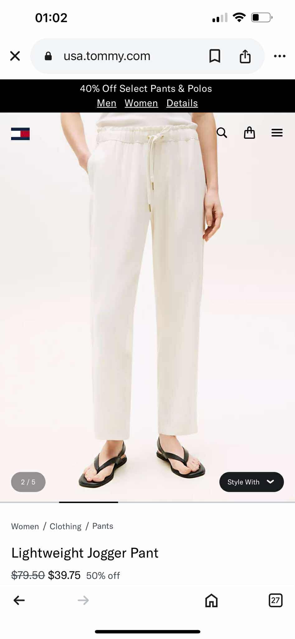 Sueded Twill Lightweight Jogger Pant Size M