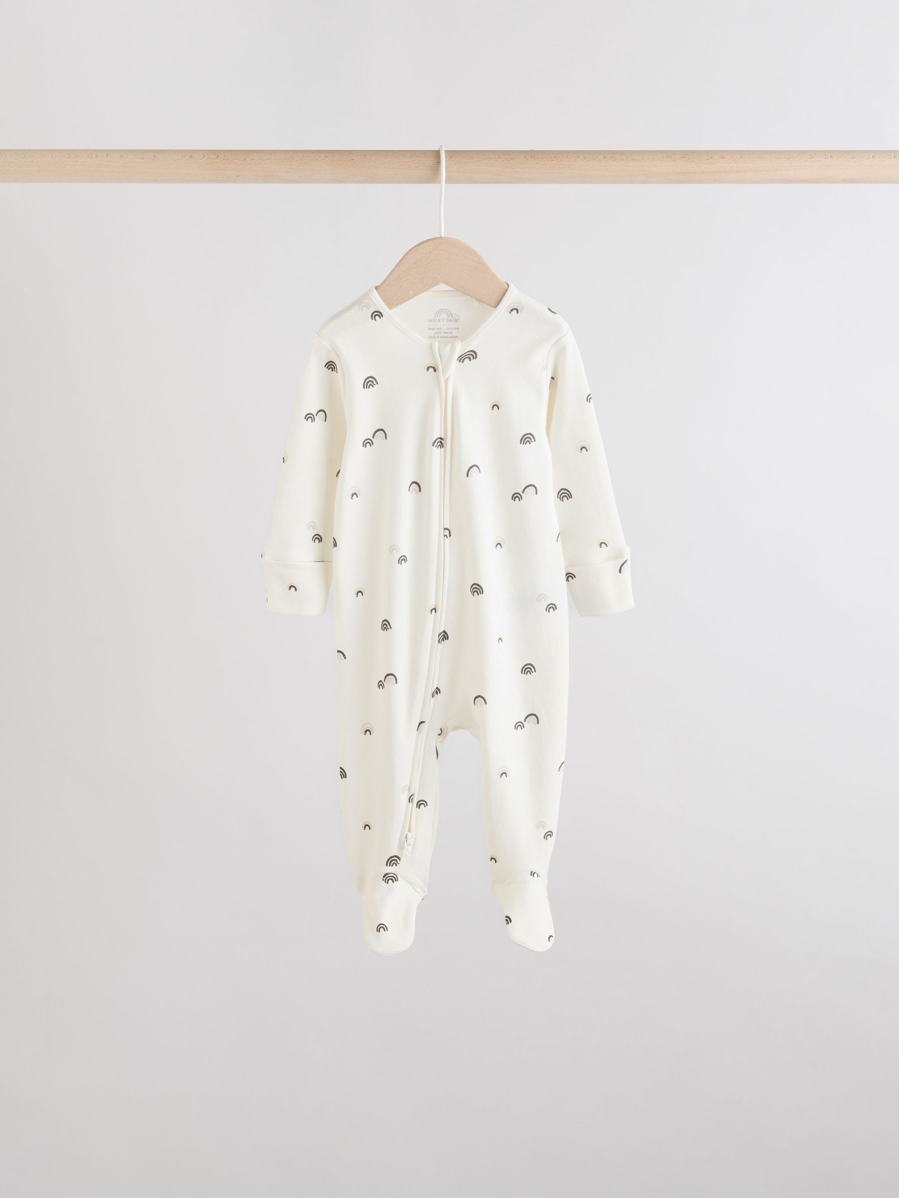 White/Black Two Way Zip Baby Sleepsuits 4 Pack
