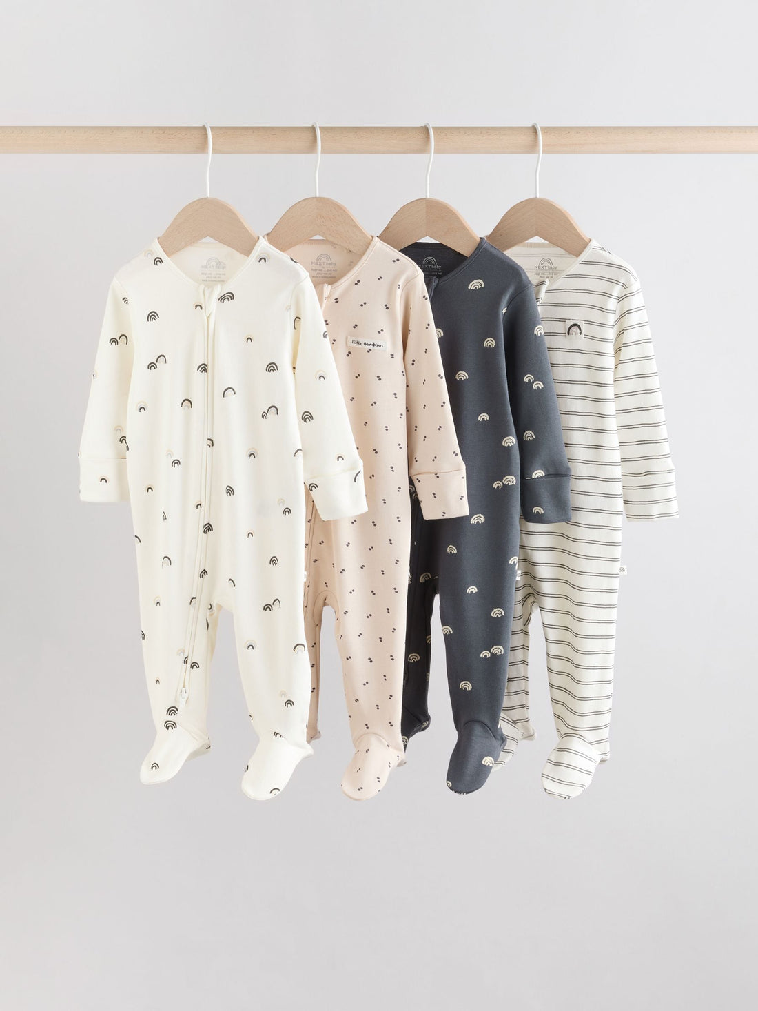 White/Black Two Way Zip Baby Sleepsuits 4 Pack