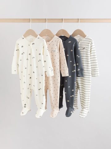 White/Black Two Way Zip Baby Sleepsuits 4 Pack