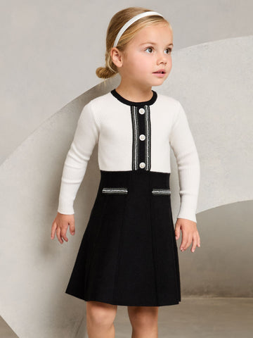 Lipsy Black/White Mini Knitted 2-in-1 Dress (2-5yrs)