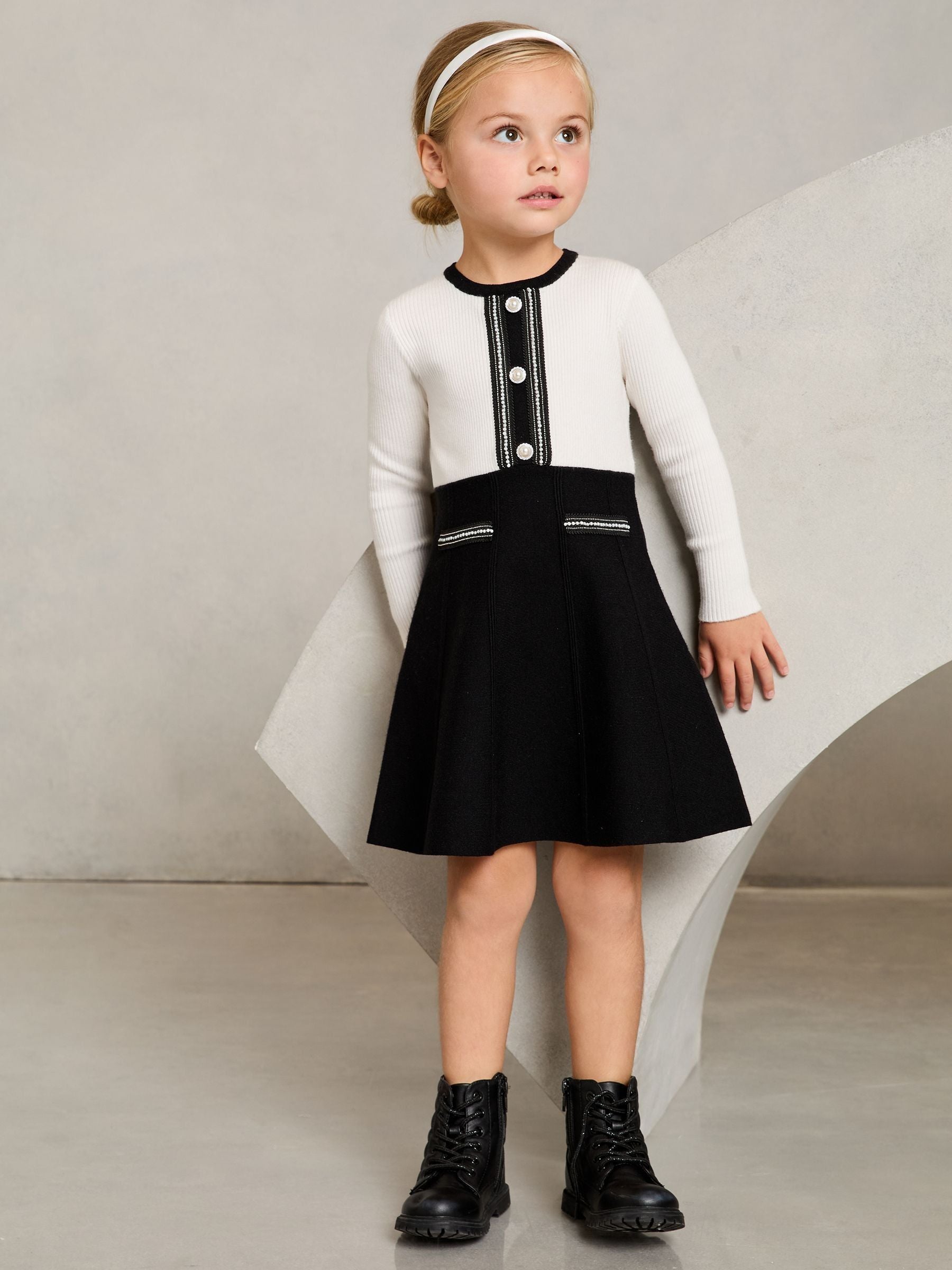 Lipsy Black/White Mini Knitted 2-in-1 Dress (2-5yrs)