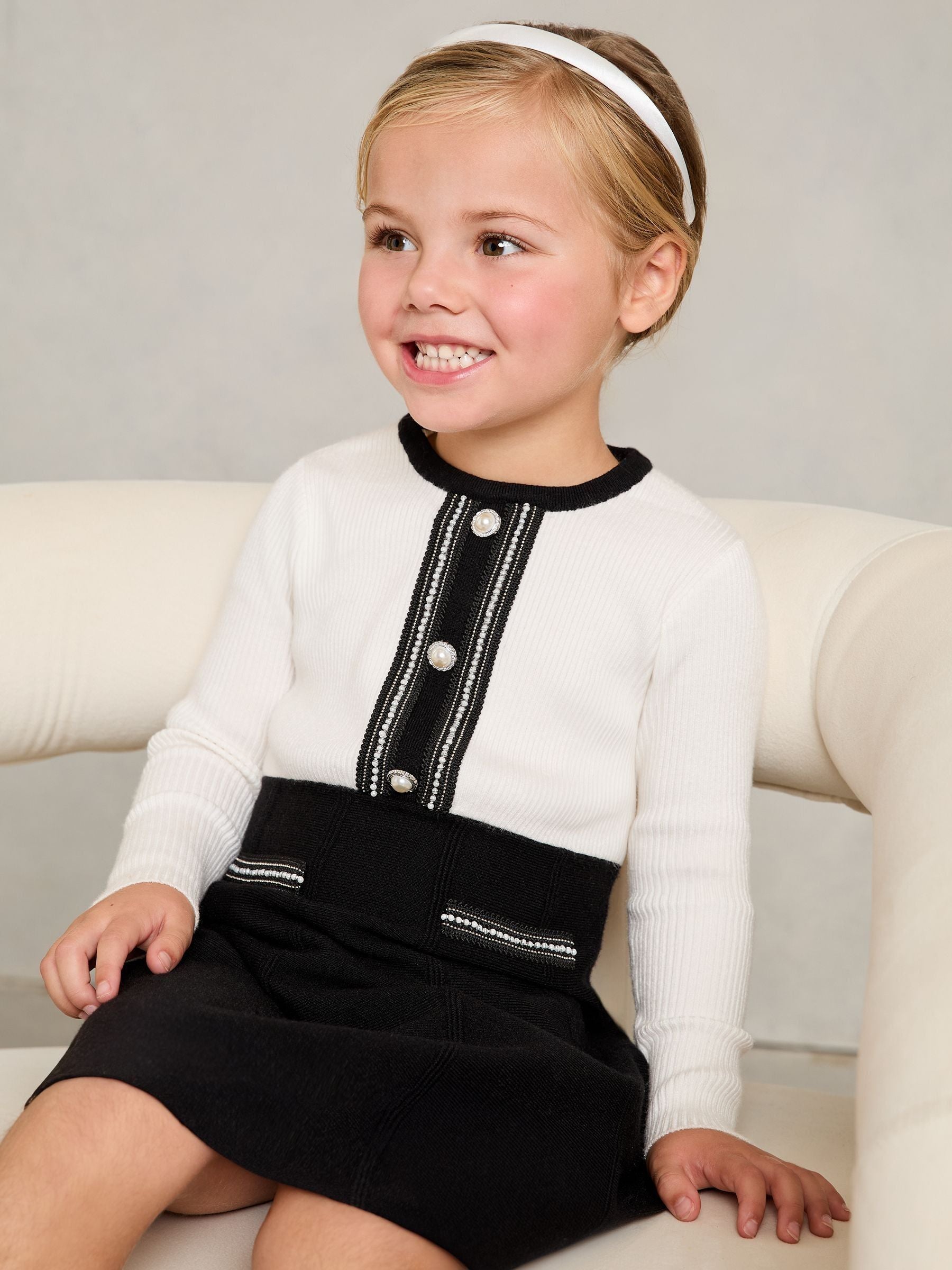 Lipsy Black/White Mini Knitted 2-in-1 Dress (2-5yrs)
