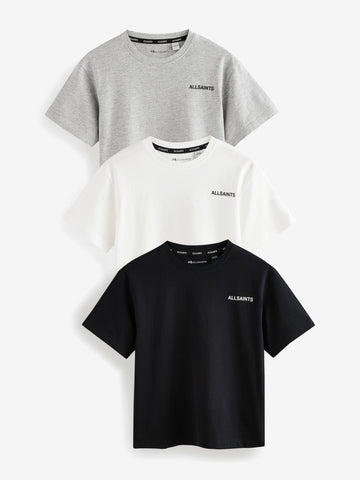 smALLSAINTS Black/White Boys Logo Crew Relaxed T-Shirts 3 Pack