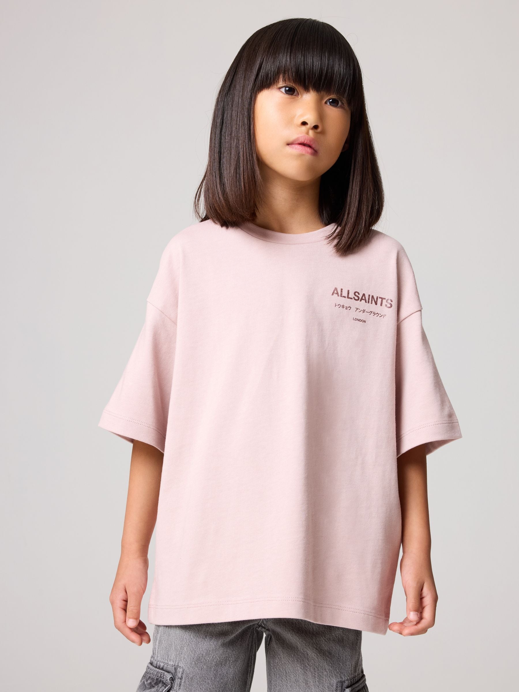 smALLSAINTS Pink/Metallic Oversized Underground Crew Neck T-Shirt