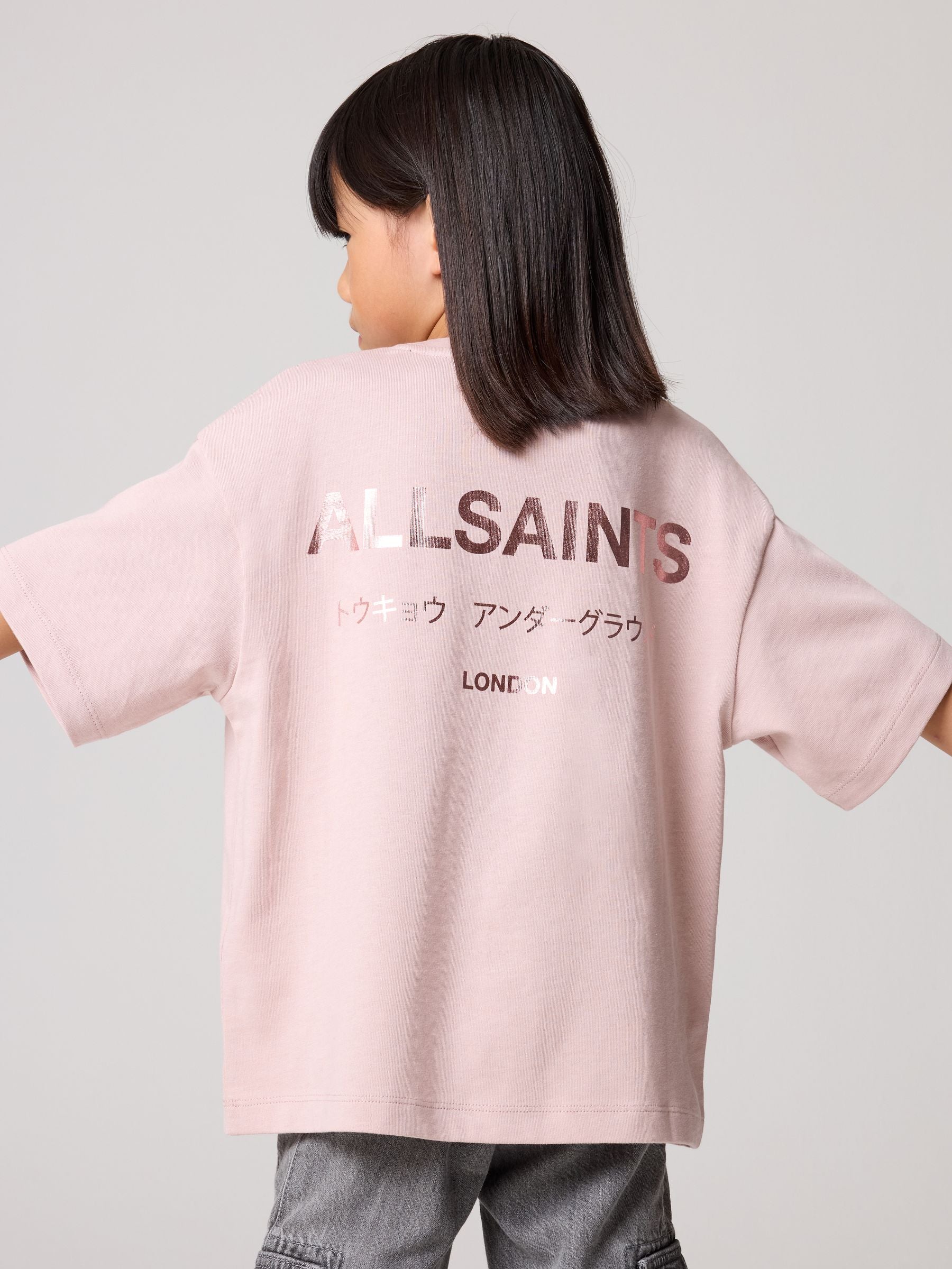 smALLSAINTS Pink/Metallic Oversized Underground Crew Neck T-Shirt