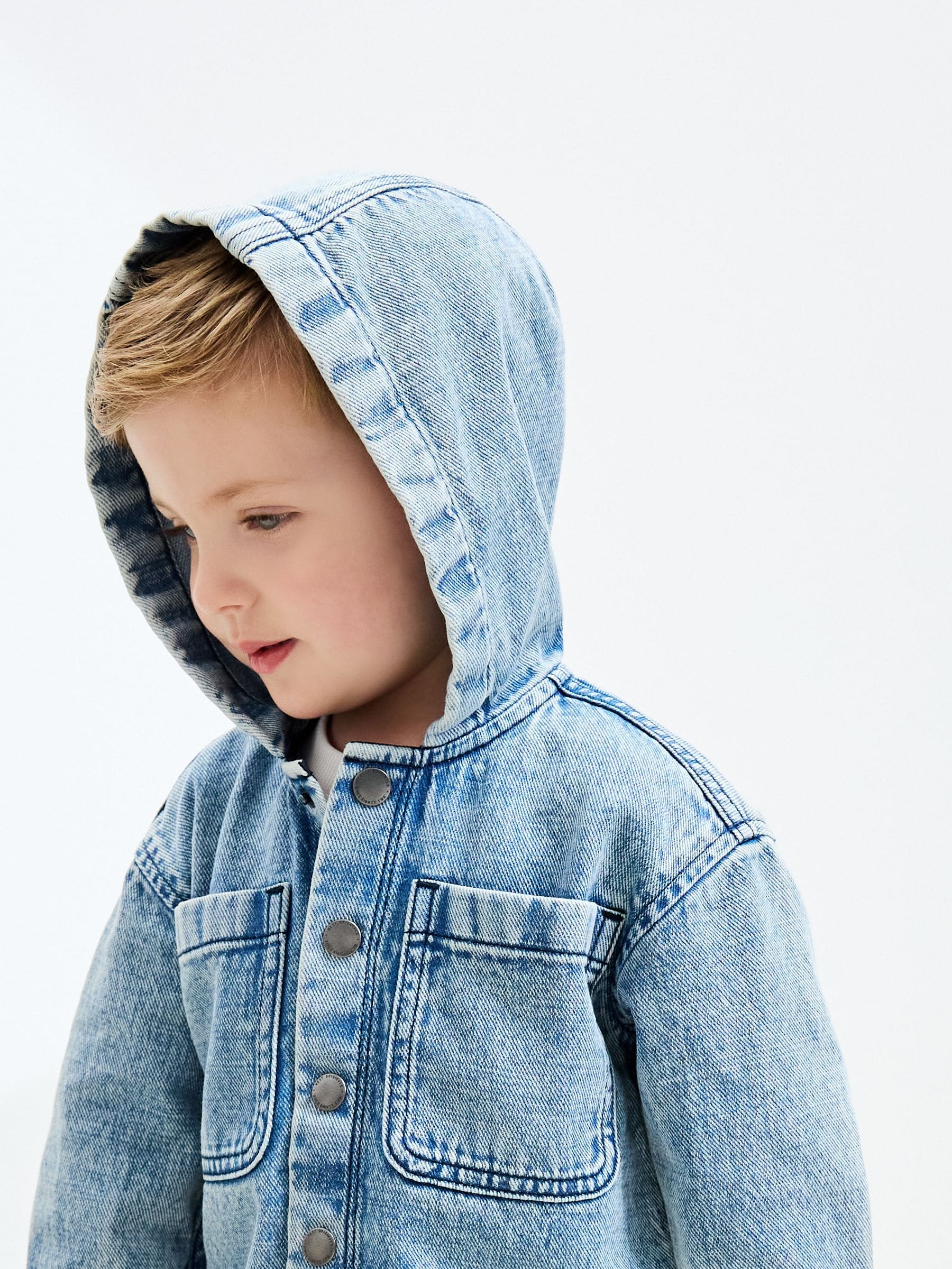 Mid Blue Denim Hooded Overshirt (3mths-7yrs)