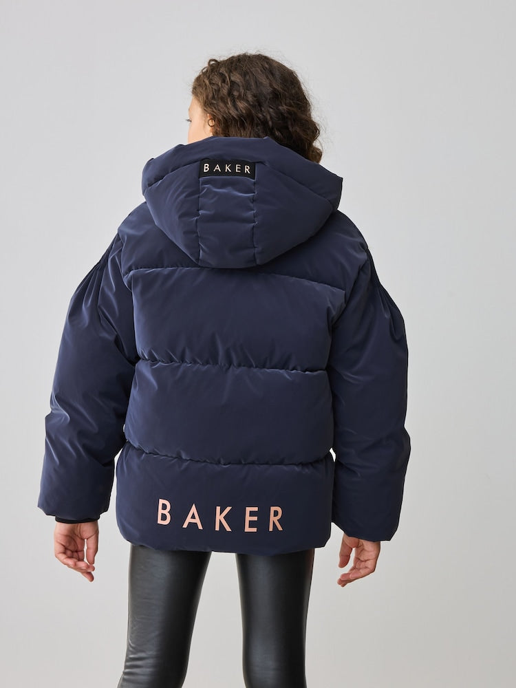 Baker by Ted Baker Navy Shower Resistant Bow Front Padded Coat