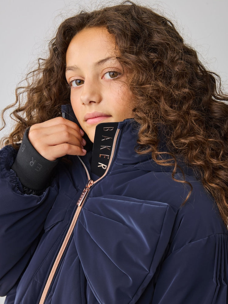 Baker by Ted Baker Navy Shower Resistant Bow Front Padded Coat