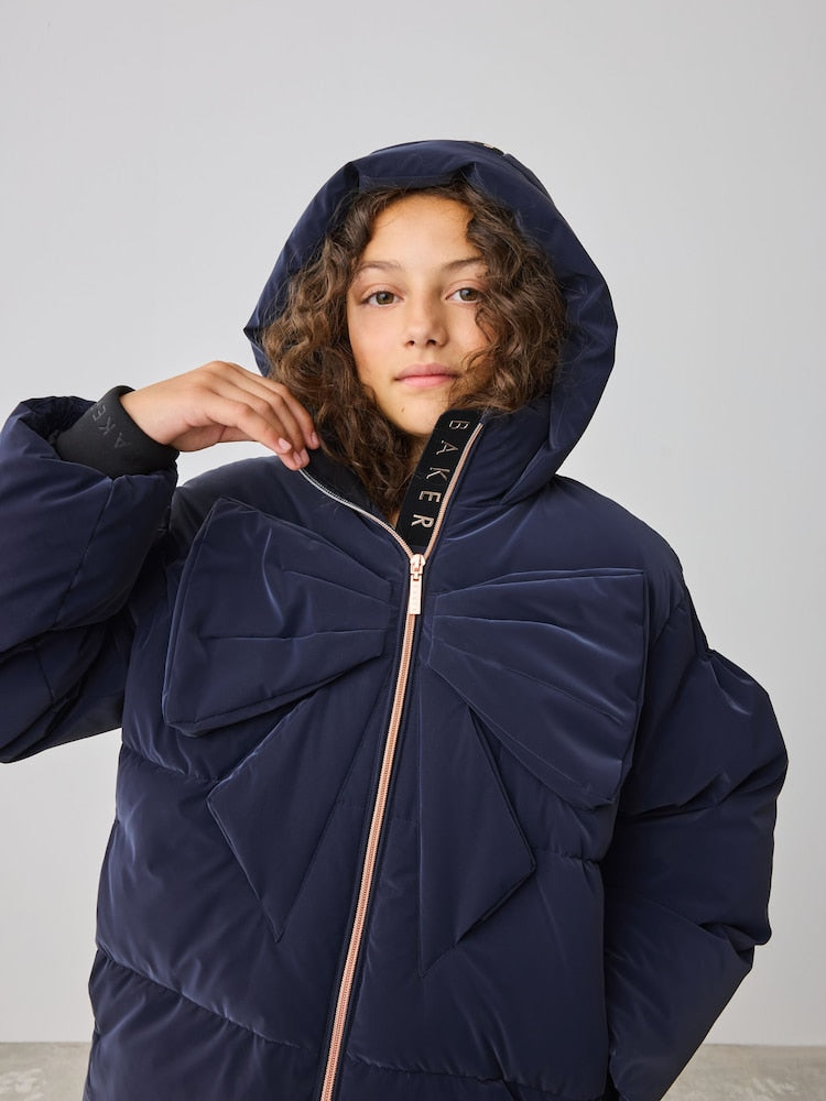 Baker by Ted Baker Navy Shower Resistant Bow Front Padded Coat