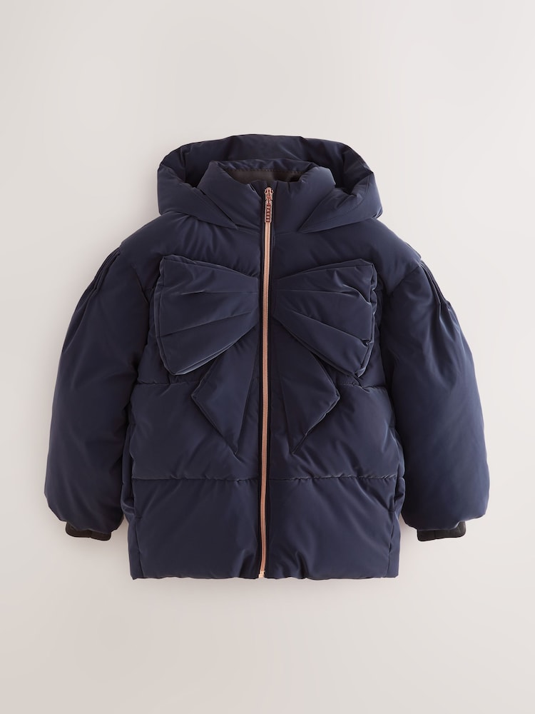 Baker by Ted Baker Navy Shower Resistant Bow Front Padded Coat