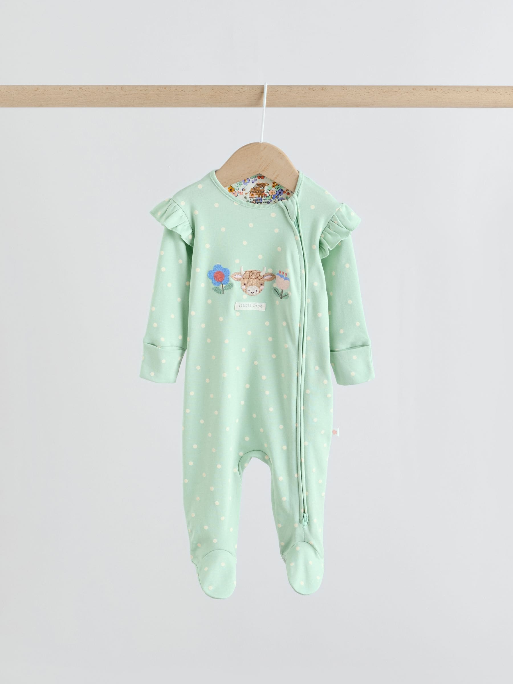 Sage Green Two Way Zip Sleepsuits 3 Pack (0mths-2yrs)