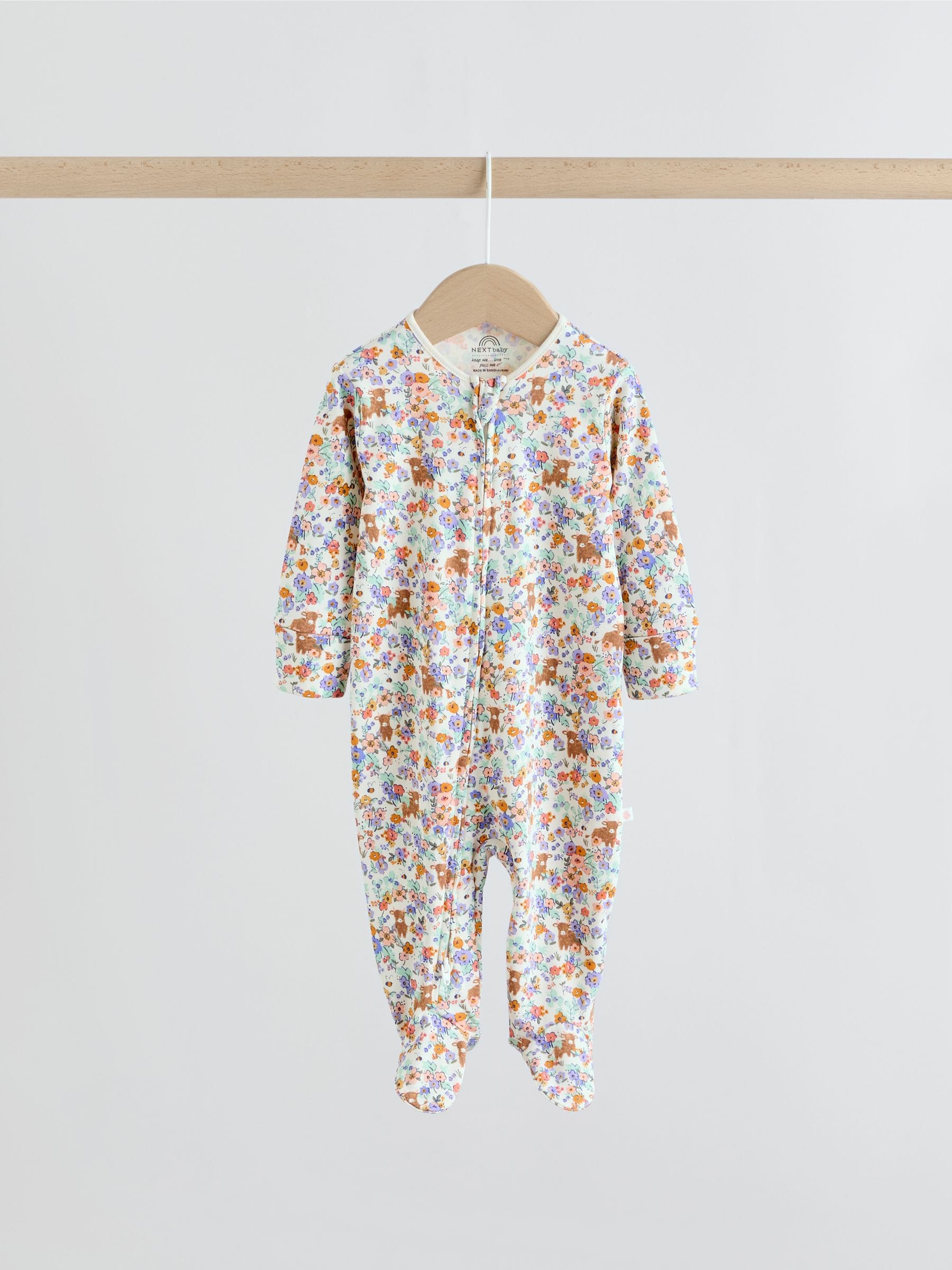 Sage Green Two Way Zip Sleepsuits 3 Pack (0mths-2yrs)