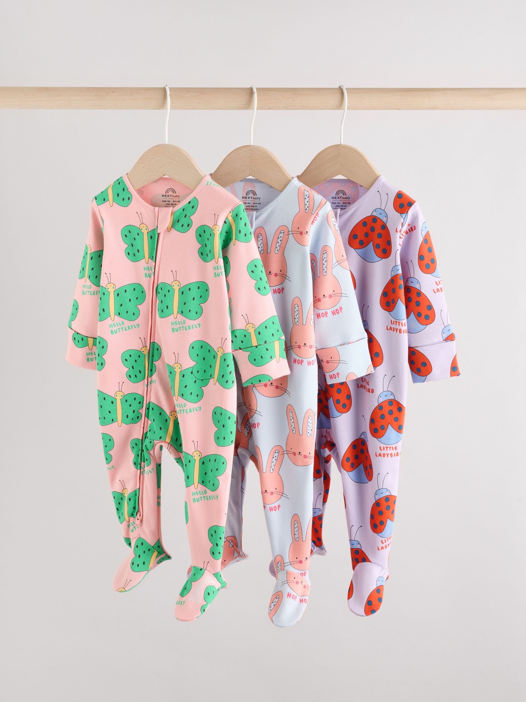 Bright Two Way Zip Sleepsuits 3 Pack (0mths-2yrs)