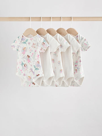 Ecru Fairy Short Sleeve Bodysuits 5 Pack immediate