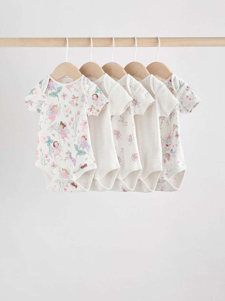 Ecru Fairy Short Sleeve Bodysuits 5 Pack immediate