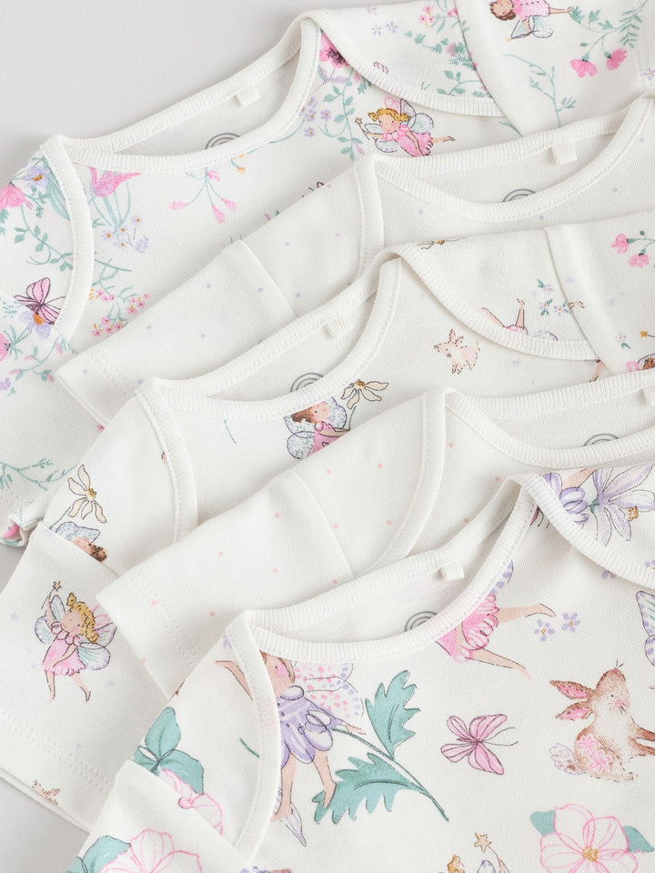 Ecru Fairy Short Sleeve Bodysuits 5 Pack immediate