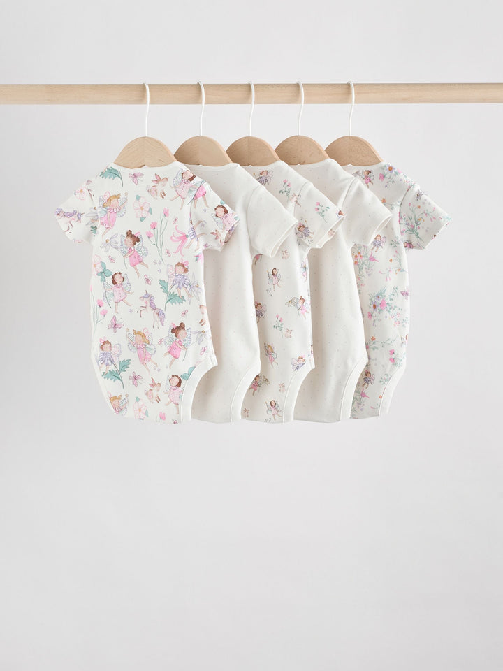 Ecru Fairy Short Sleeve Bodysuits 5 Pack immediate