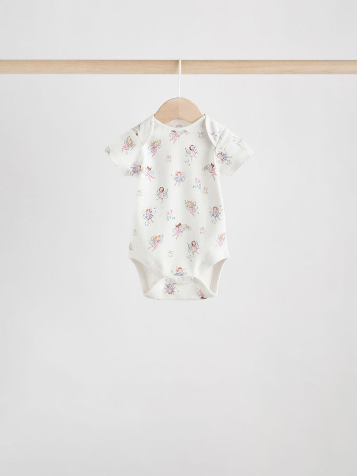 Ecru Fairy Short Sleeve Bodysuits 5 Pack immediate