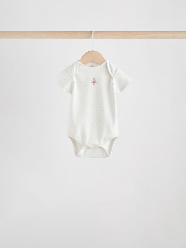 Ecru Fairy Short Sleeve Bodysuits 5 Pack immediate