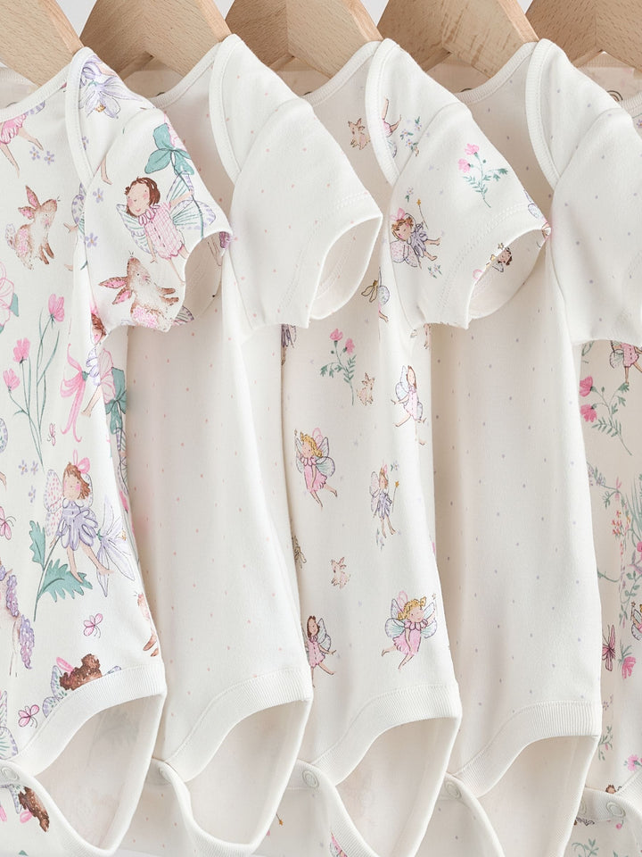 Ecru Fairy Short Sleeve Bodysuits 5 Pack immediate