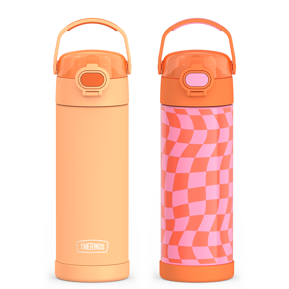 16oz FUNtainer¬Æ Water Bottles with Locking Lids Neon Orange & Wavy Checkers Orange Bundle