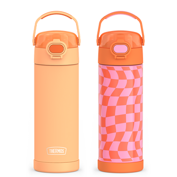 16oz FUNtainer¬Æ Water Bottles with Locking Lids Neon Orange & Wavy Checkers Orange Bundle
