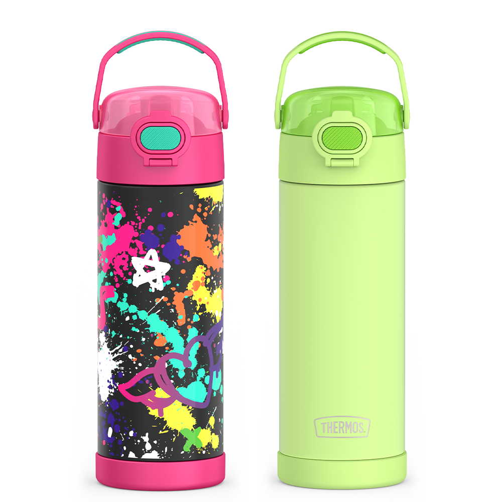 16oz FUNtainer¬Æ Water Bottles with Locking Lids Neon Lime & Graffiti Bundle