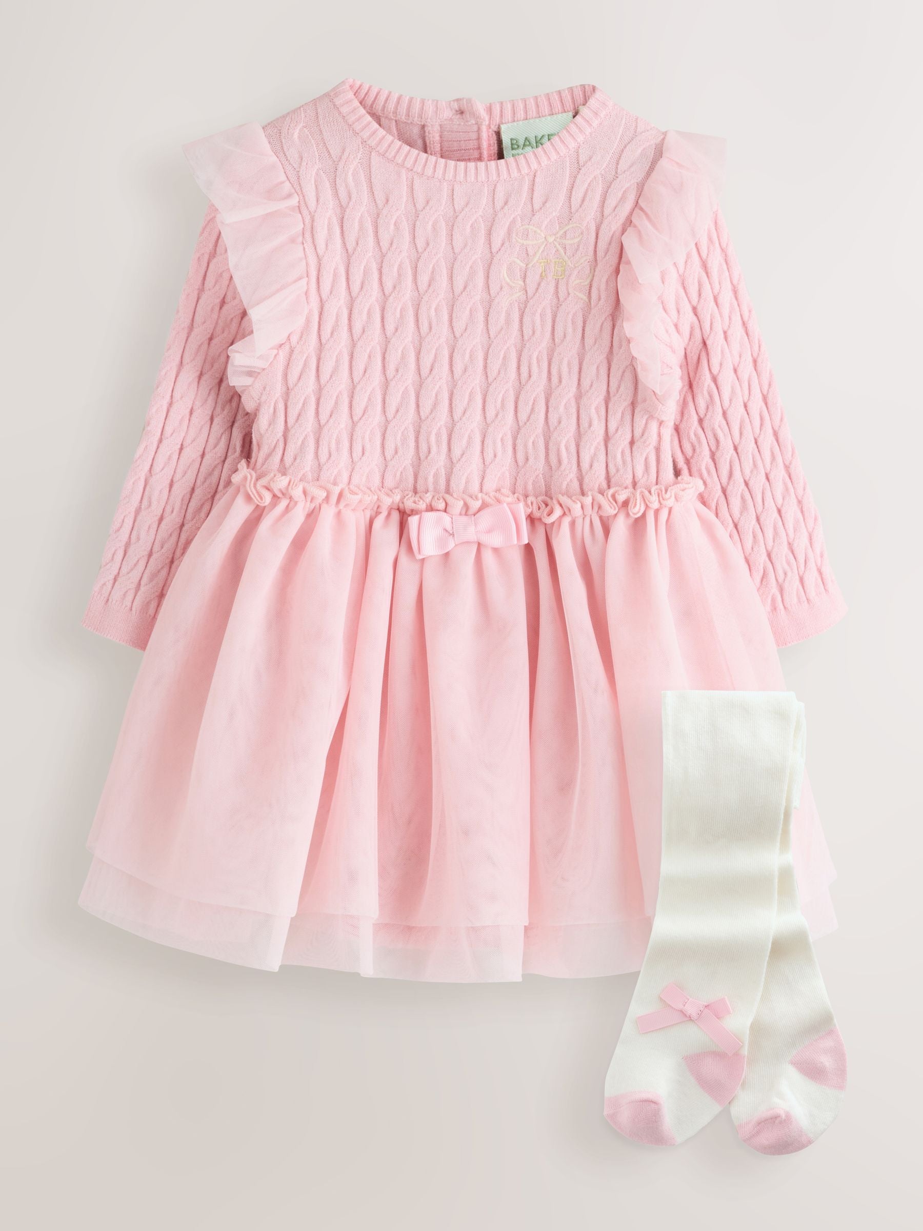 Baker by Ted Baker 2 Piece Pink Knitted Mesh Dresses & Tights Set