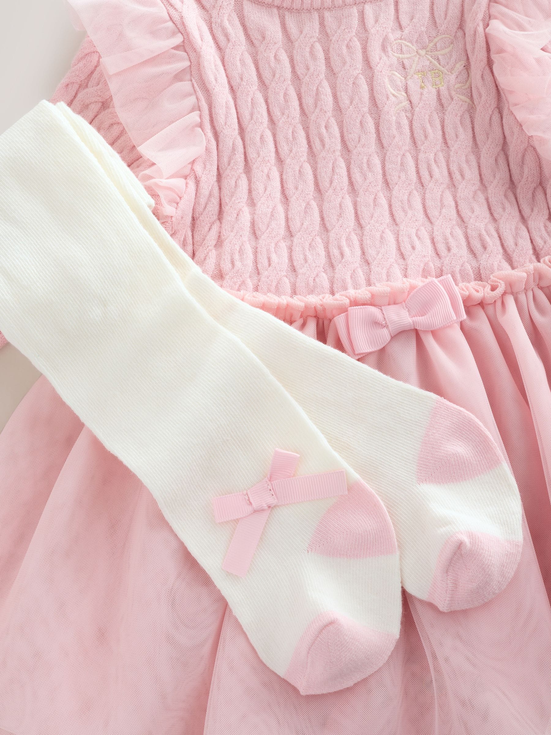 Baker by Ted Baker 2 Piece Pink Knitted Mesh Dresses & Tights Set