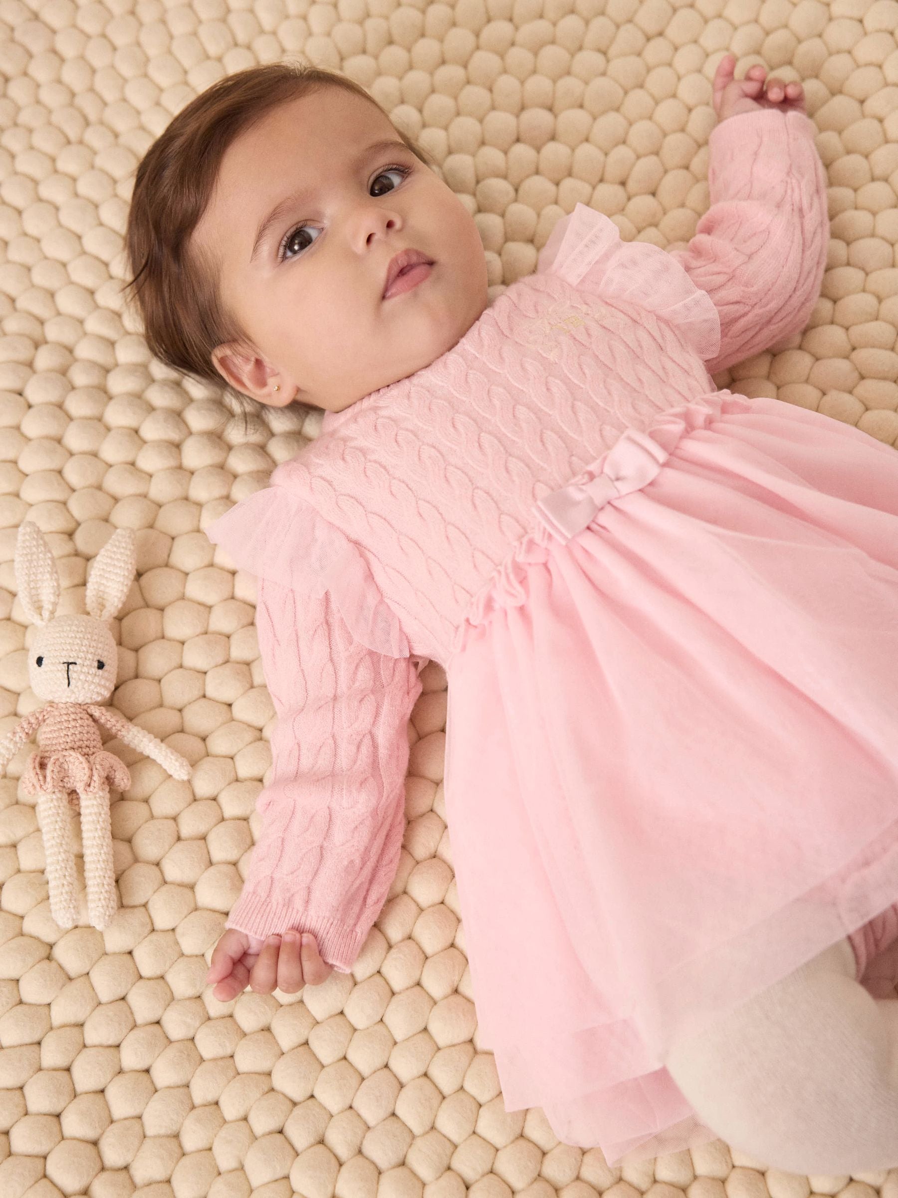 Baker by Ted Baker 2 Piece Pink Knitted Mesh Dresses & Tights Set