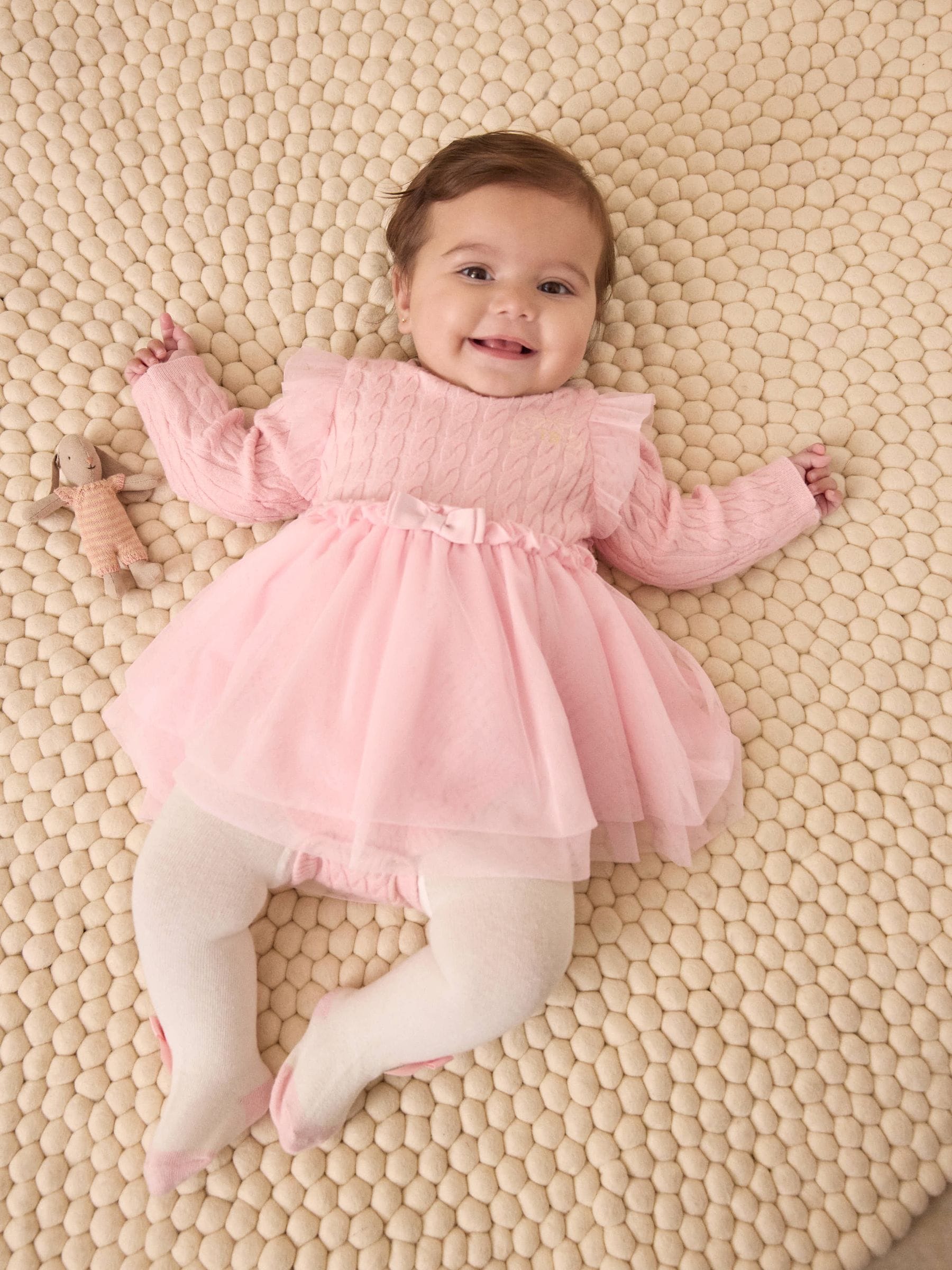 Baker by Ted Baker 2 Piece Pink Knitted Mesh Dresses & Tights Set