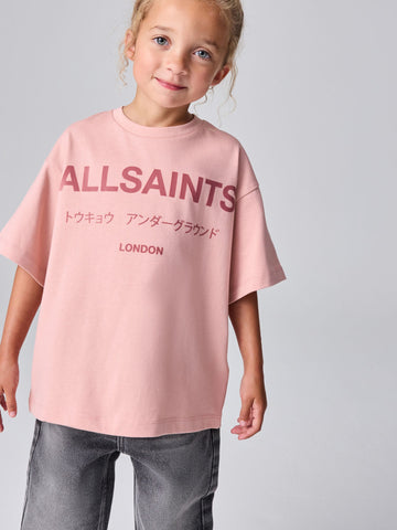 smALLSAINTS Mid Pink Oversized Girls Underground Crew T-Shirt
